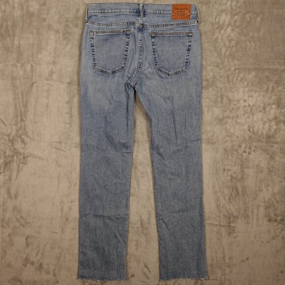 Abercrombie & Fitch jeans straight leg raw hem men's 32x34 light wash blue - Picture 9 of 11